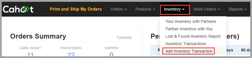 Add Inventory Transaction menu