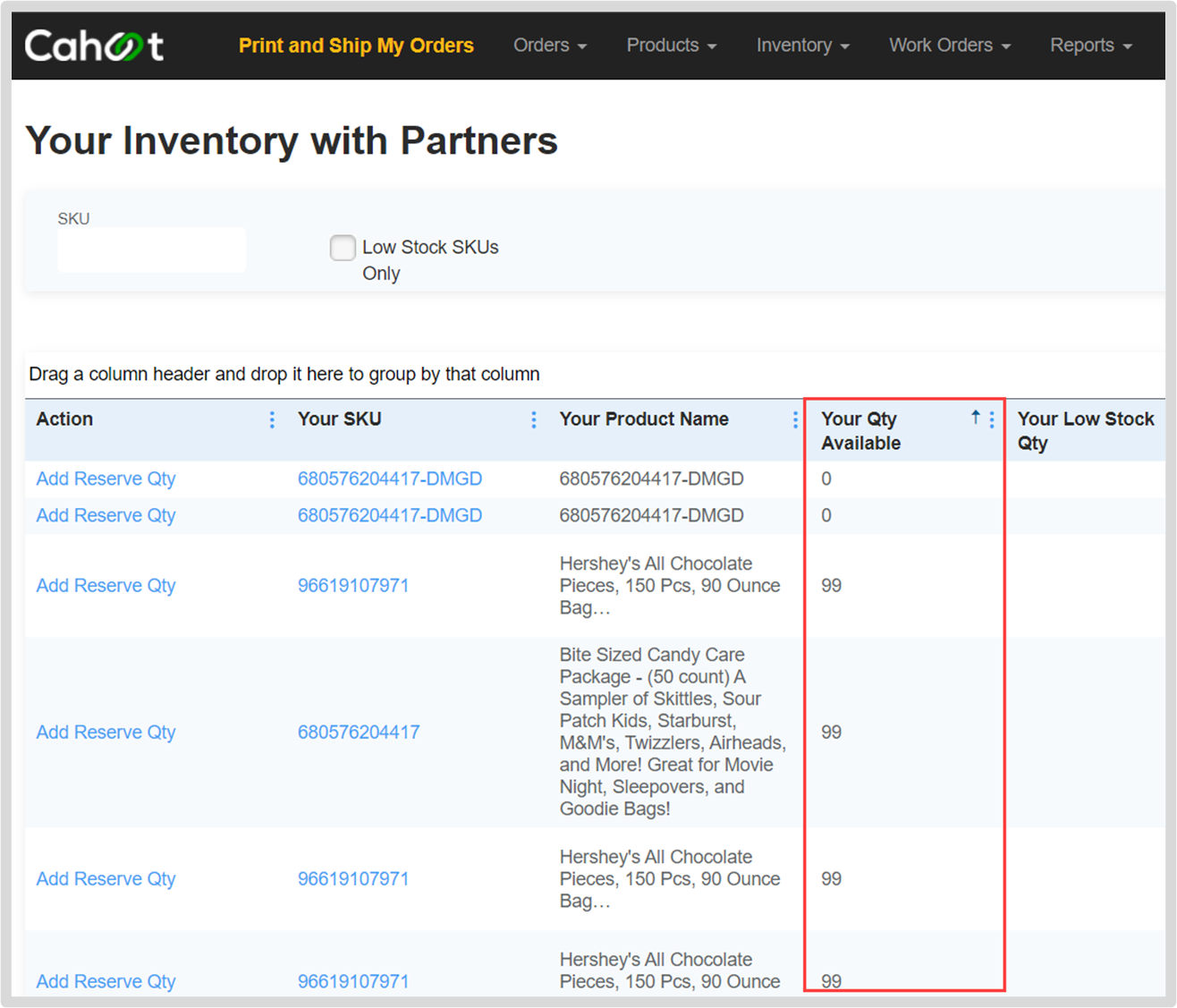 Export Products page