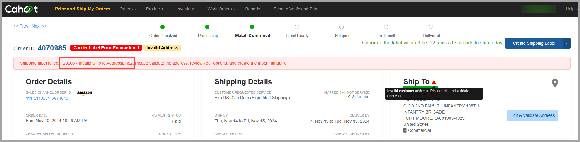 Error message location on Sales Order page