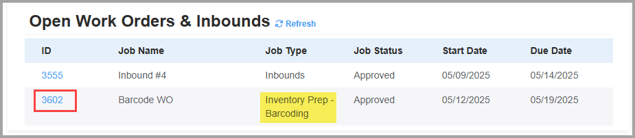 Navigate to Barcoding Work Order