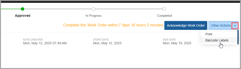 Select Barcode Labels from Other Actions dropdown