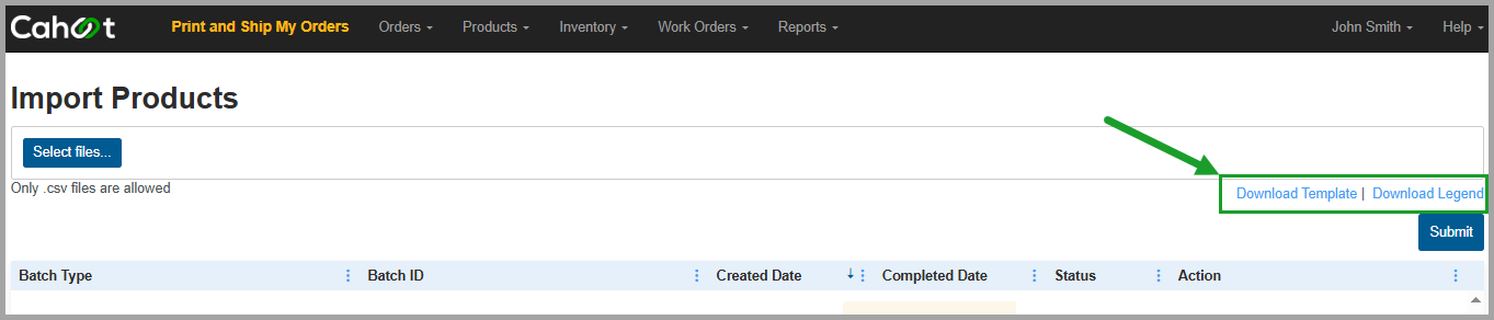 Product Import Page