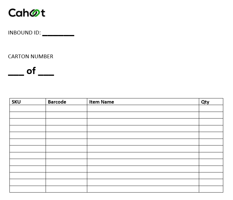Example Box Content Label