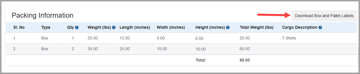 Download Box Labels Button