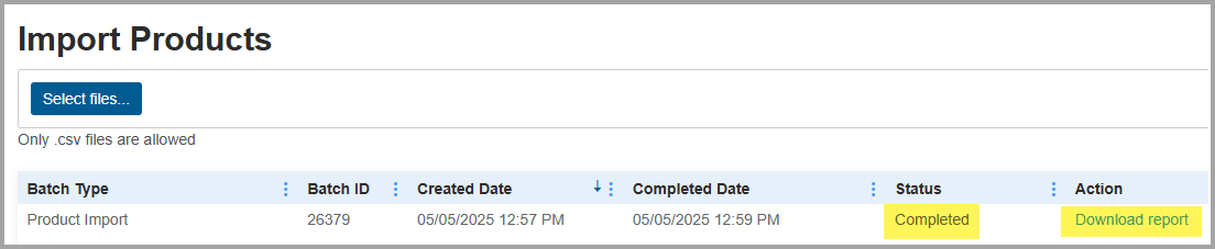 Import processing status