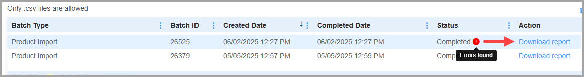 Import error reporting