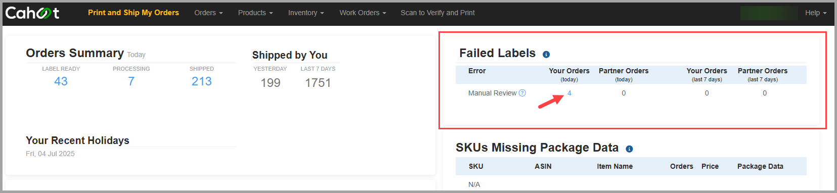 Failed Labels Dashboard