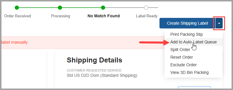 Auto-Label Queue Individual Sales Order Page