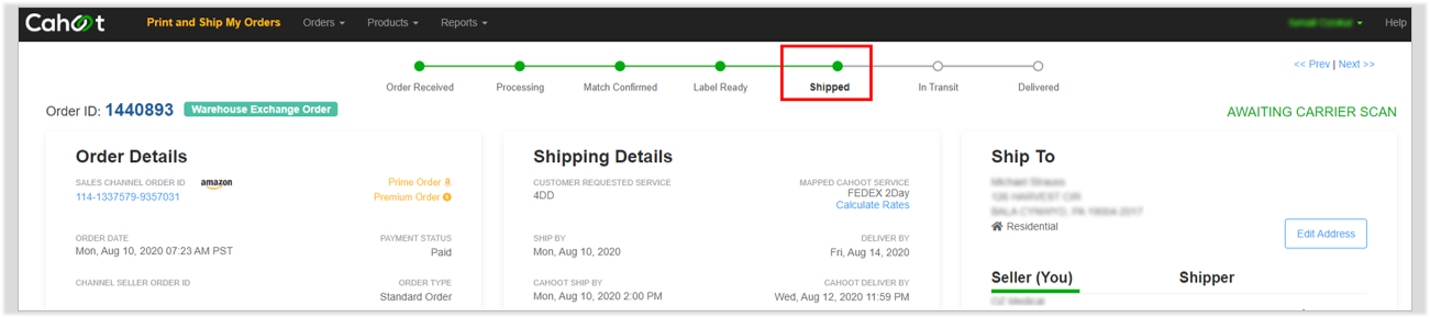 Shipped Status