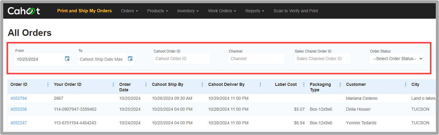 Top Filters Partial