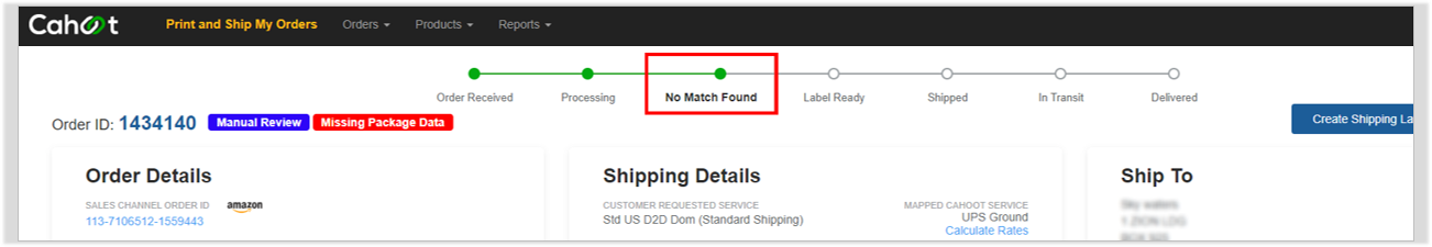 No Match Found Status