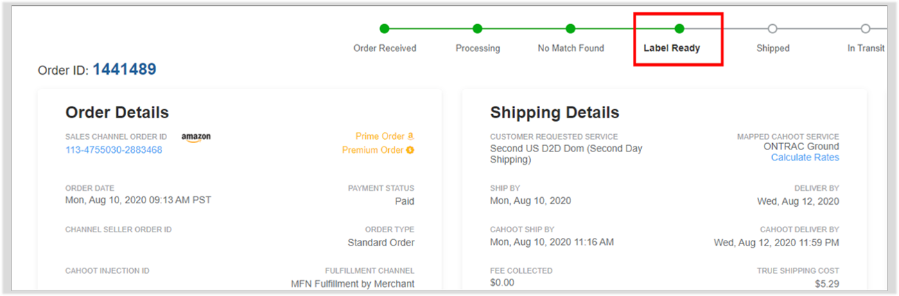 Shipping Label Ready Status