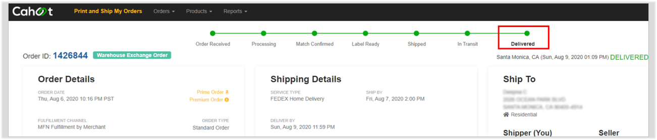 Delivered Status