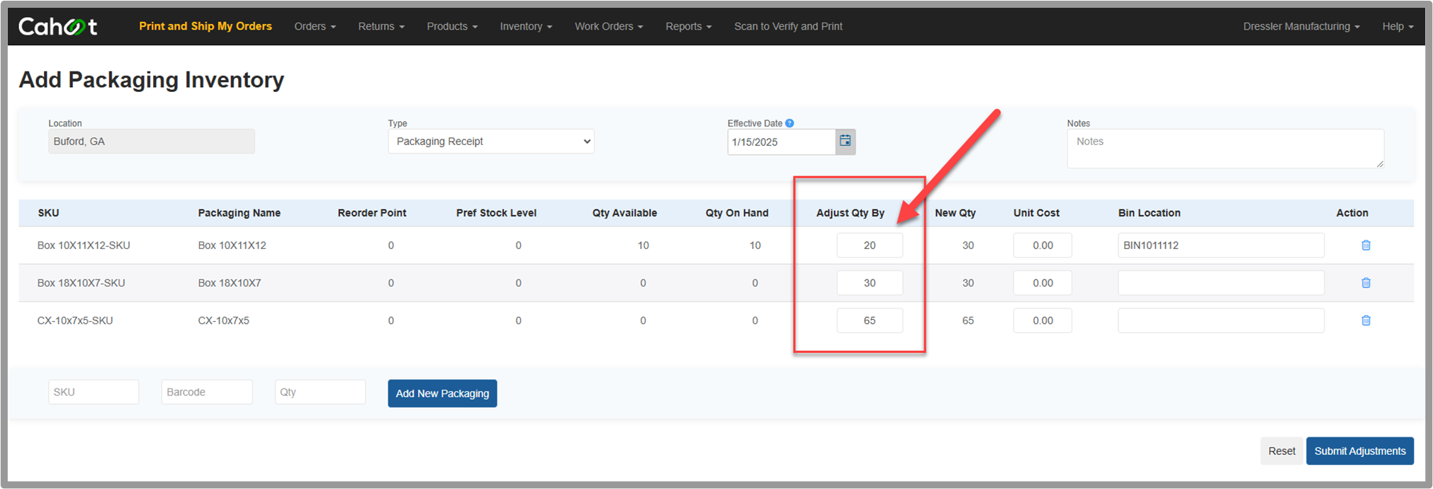 Adjust Qty By field for packaging quantity