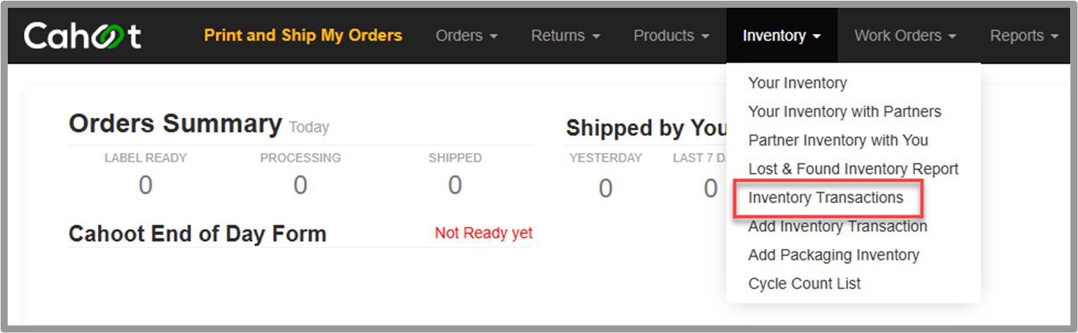 Inventory Transactions navigation