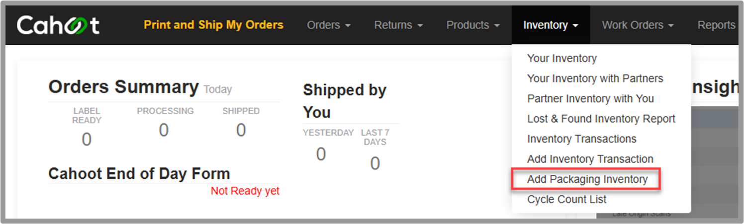 Add Packaging Inventory navigation in Inventory menu