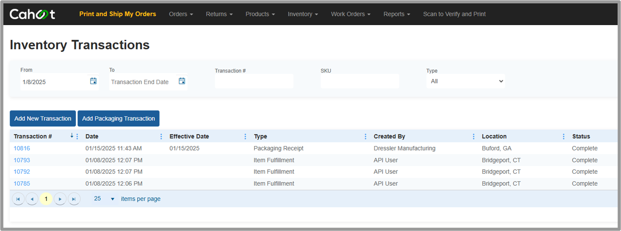Transaction history list