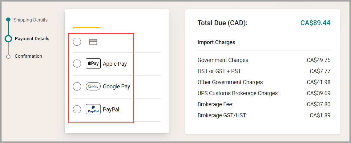 UPS Pay Method