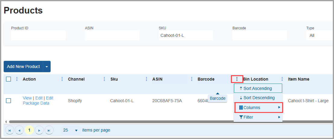 Column options
