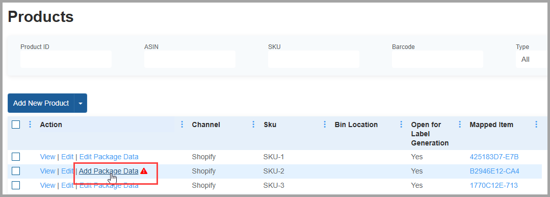 Add Package Data action