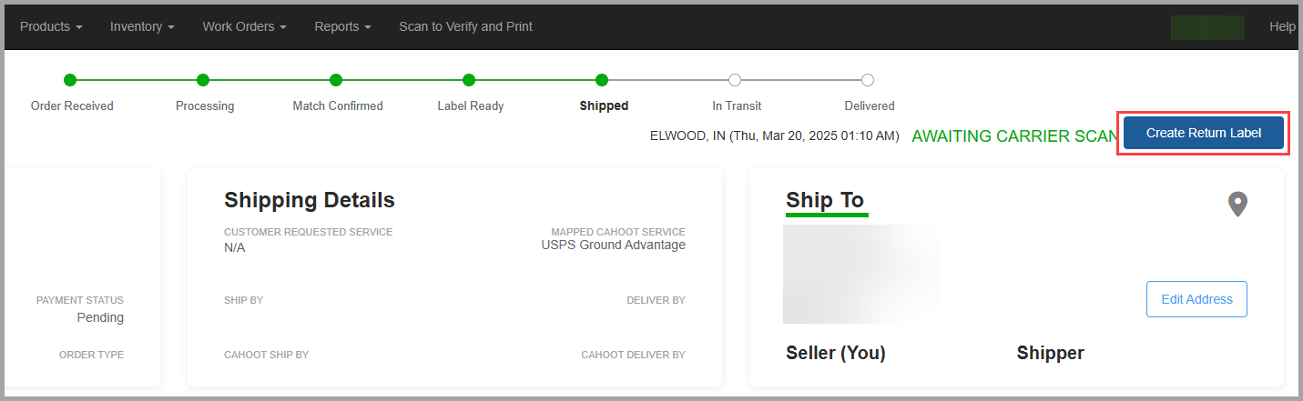 sales order return label