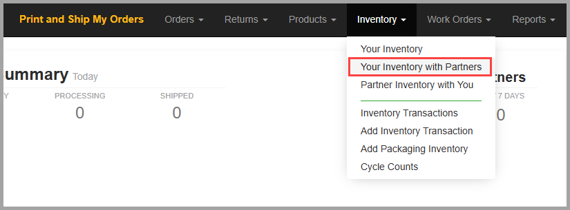 Your inventory with Partners top navigation