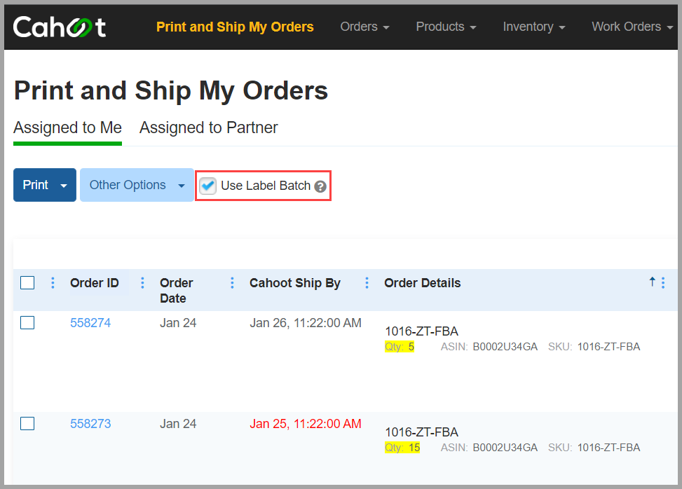 Use Label Batch checkbox