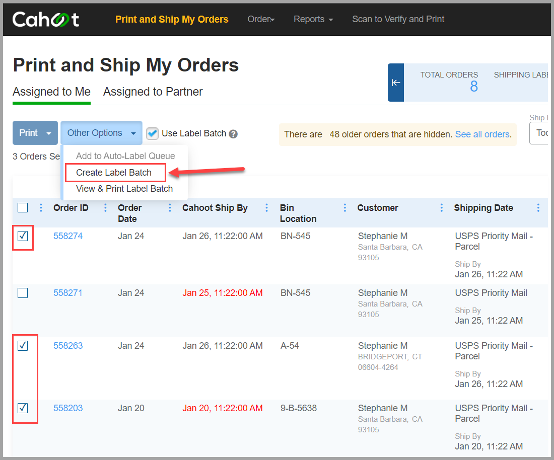 Create Label Batch option