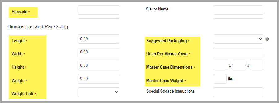 Product Editor Required Fields