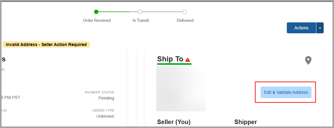 Edit and Validate Address button on order details page