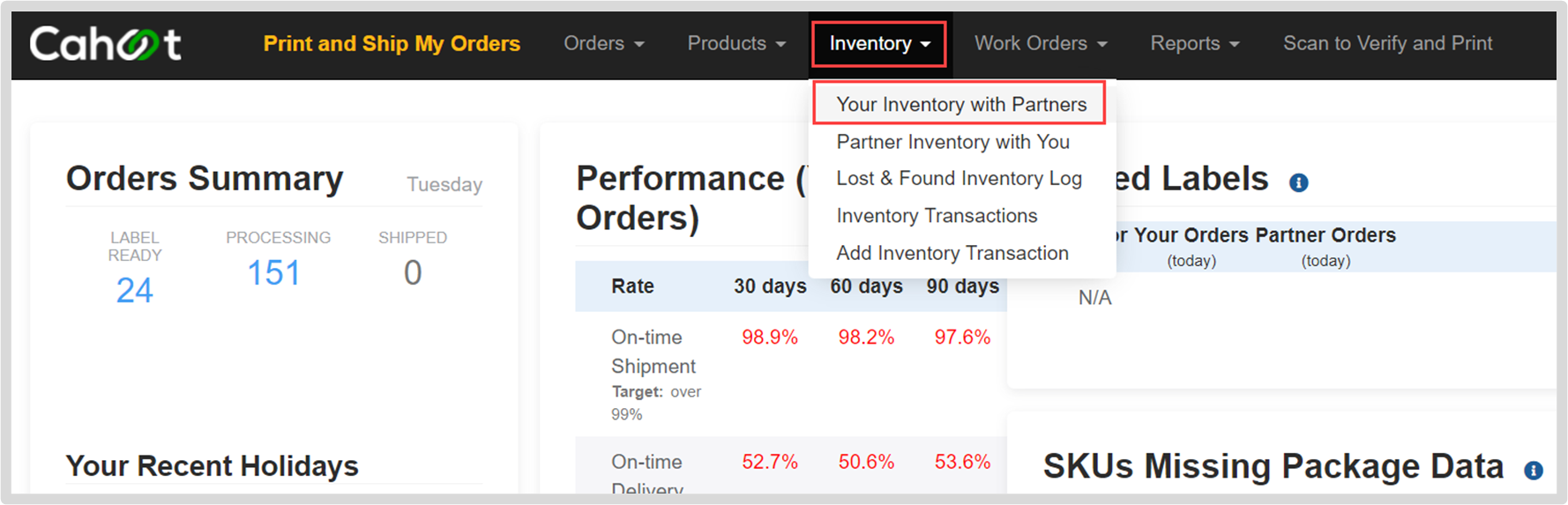 Inventory menu showing Your Inventory with Partners option