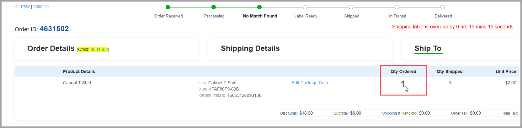 Qty Ordered hover showing nothing