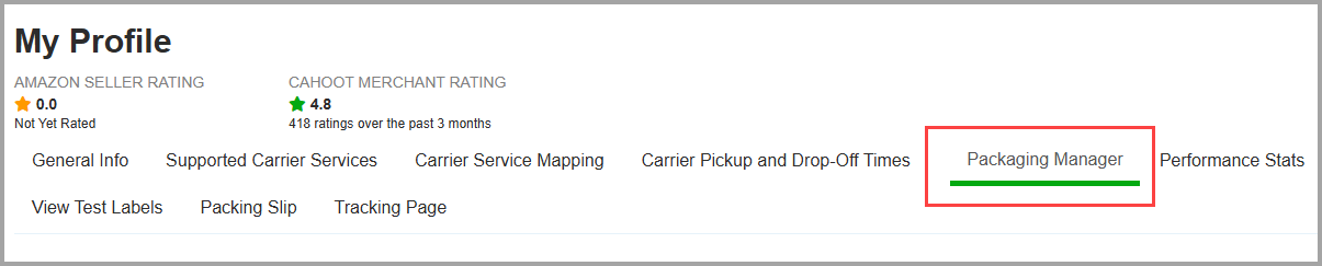Packaging Manager tab in Settings