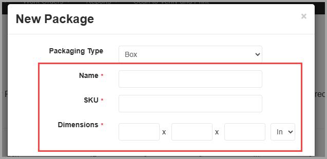 Required fields for new packaging entry