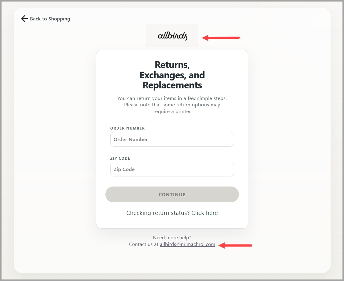 Example Returns Portal