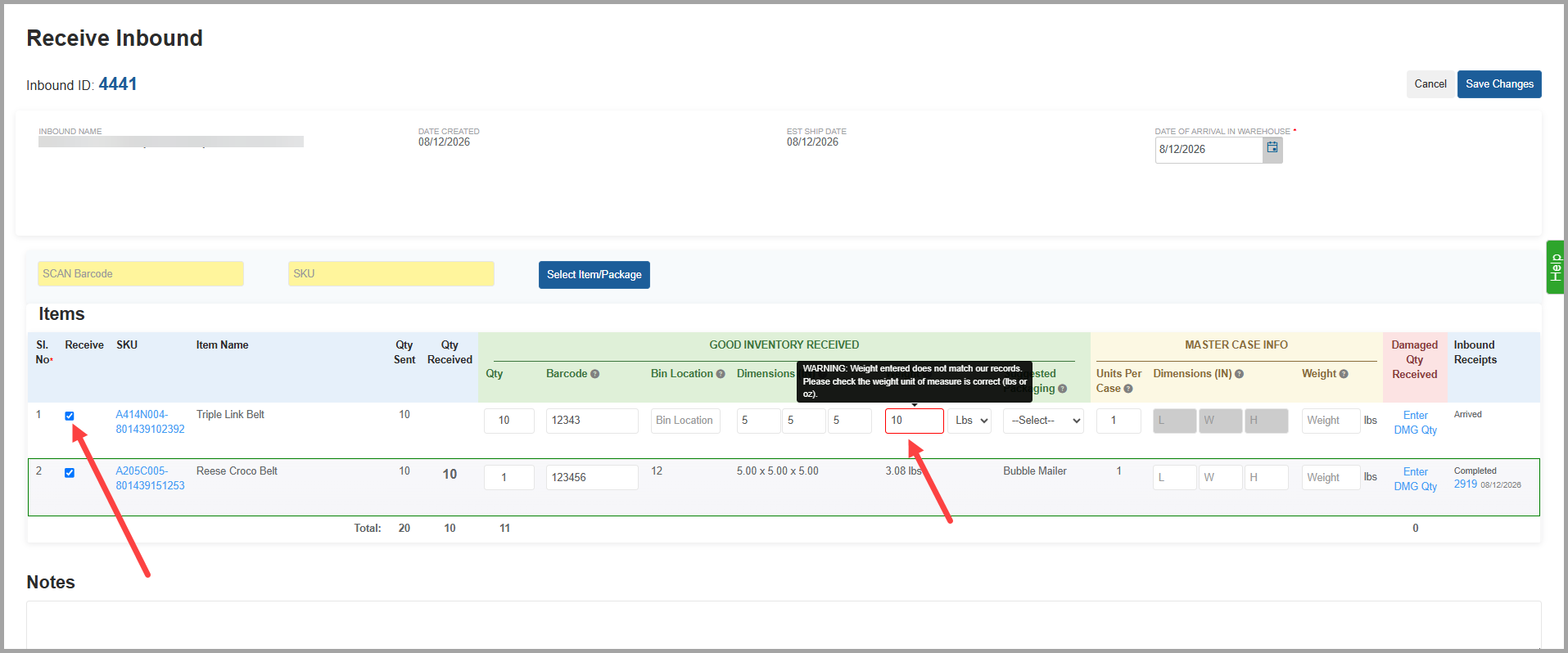 If a SKU Cannot Be Received due to validation error