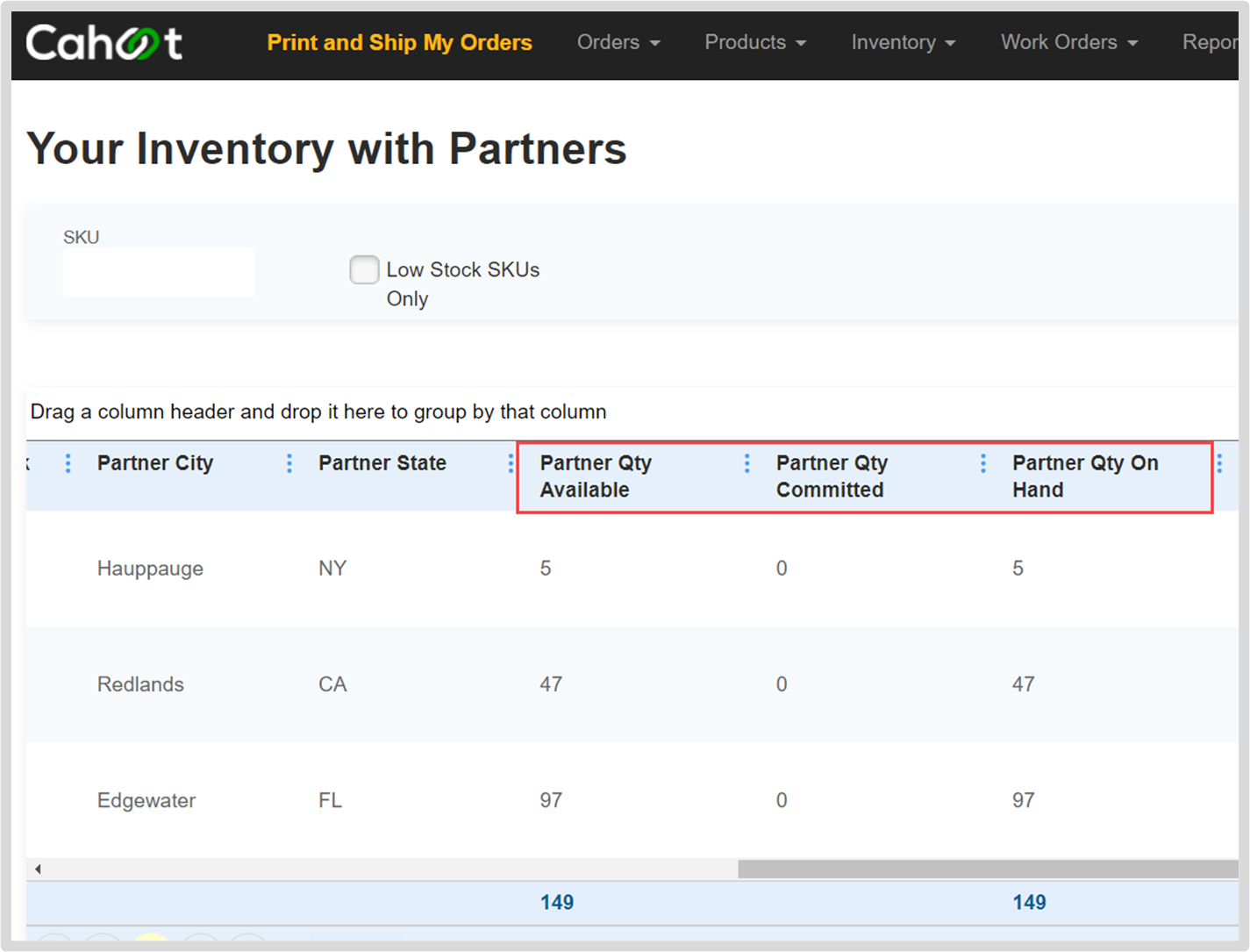 Export Products page