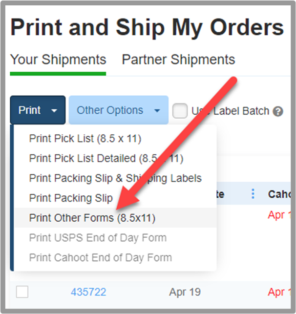 Print Other Forms option