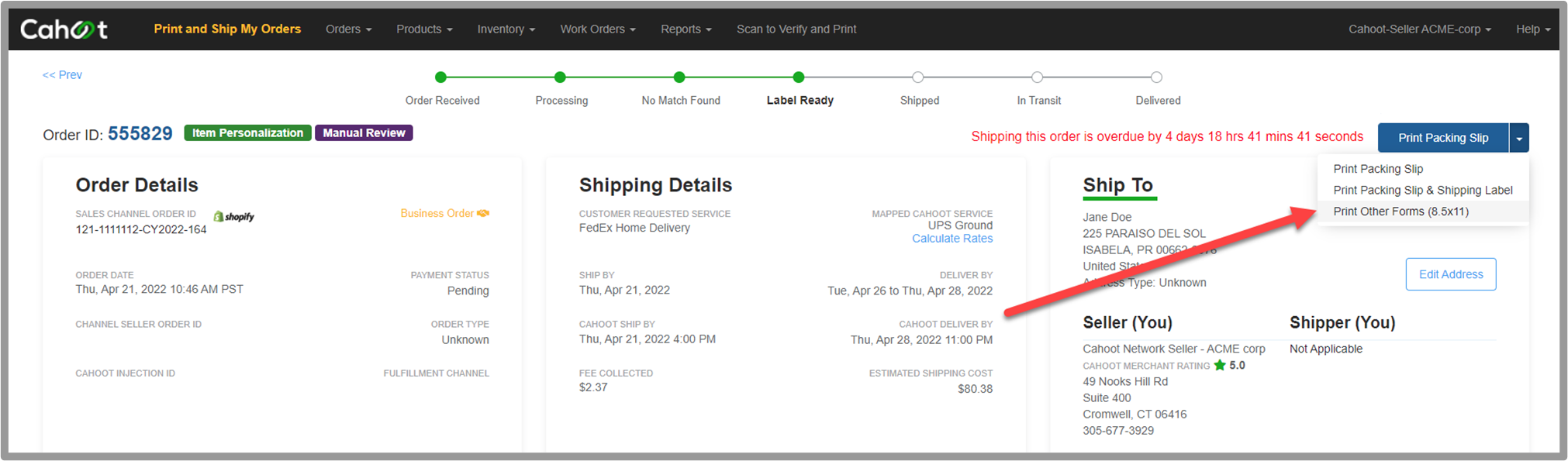 Print Other Forms from order page