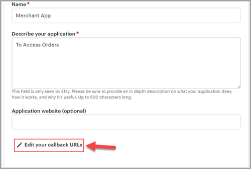 Etsy Add callback URL dialog