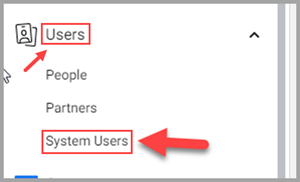Facebook Commerce Manager Users menu showing System Users option