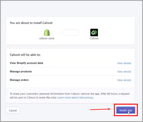 Cahoot App listing in Shopify App Store