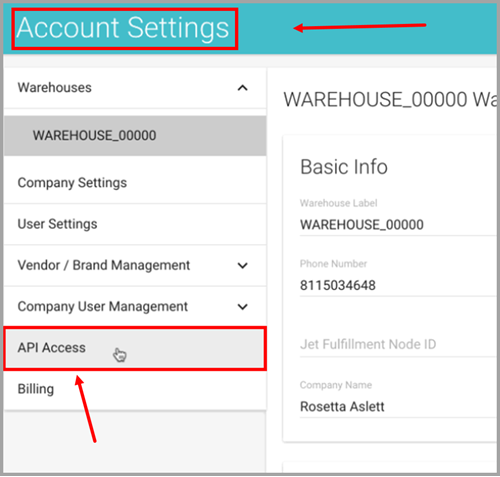 Zentail Account Settings page with API Access option highlighted