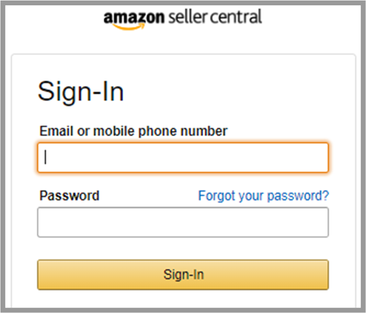 Amazon Seller Central login screen