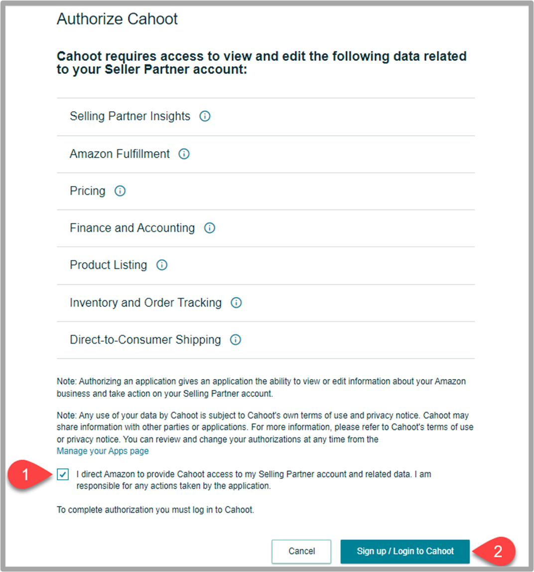 Cahoot app authorization checkbox and Sign up button